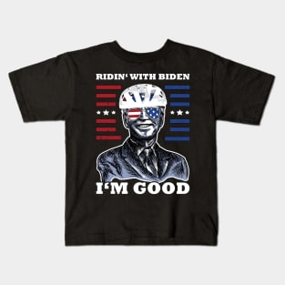 Bicycle Fall trap America Flag Sunglasses Ridin' with Biden I'm Fine Kids T-Shirt